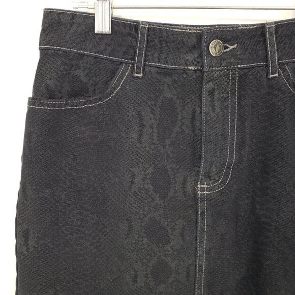 Zara Snake Skin Denim Mini Jean Skirt XS Distressed Raw Frayed Hem Black - Picture 4 of 7
